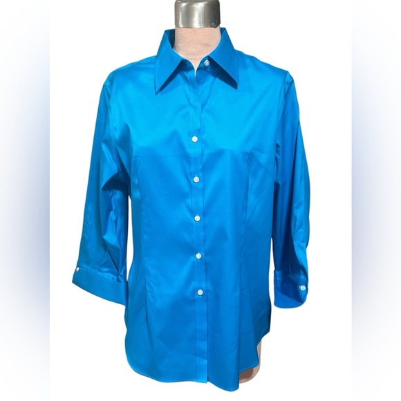 Kirkland Signature Blue Collared Button Front 3/4 Sleeve Work Shirt Size XL - Picture 1 of 4